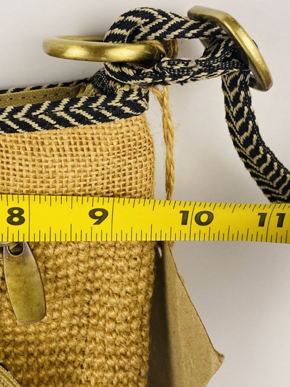 VTG NOS 70s Green Jute Crossbody Bag Chevron Strap Natural Fiber Boho Hippie - Picture 12 of 16